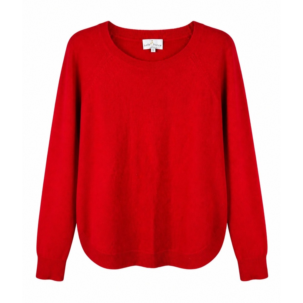 Belle France 100% Cashmere Sweater Pullover Women's XL Red Crew Neck Old Money